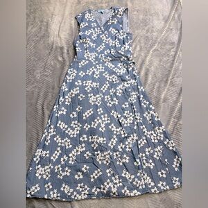 Draper James Miranda Blue Chambray Floral Midi Wrap Dress 6